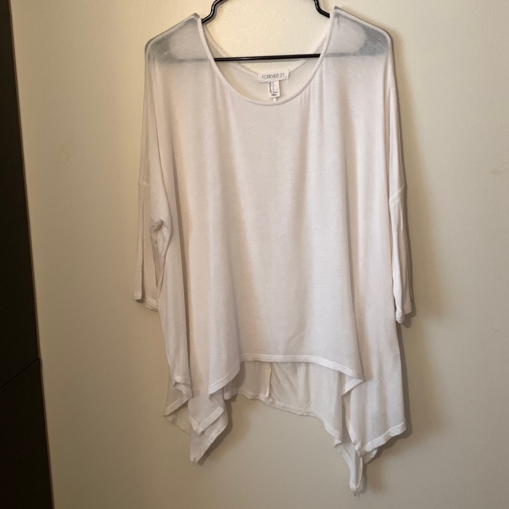 FOREVER 21 white, lightweight handkerchief sweater